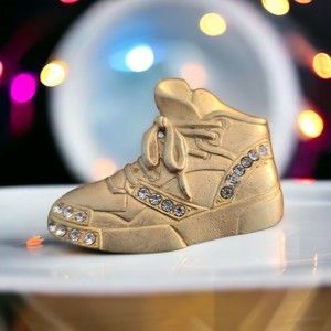 Vintage Goldtone High Top Bling Sneaker Brooch w/ Rhinestones Pin Signed JJ
